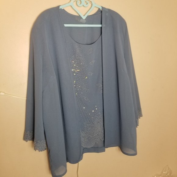 Nina Lee Ladies Blouse with Matching Sheer Jacket 3X Blue Gray - Picture 1 of 14